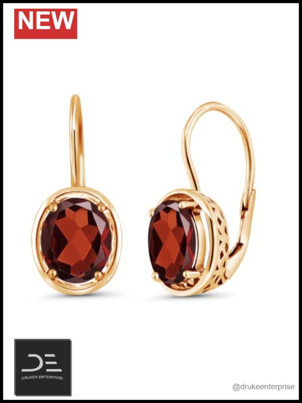 3.60 Cttw Oval Red Garnet Dangle Earrings 18K Yellow Gold Plated Silver Lever